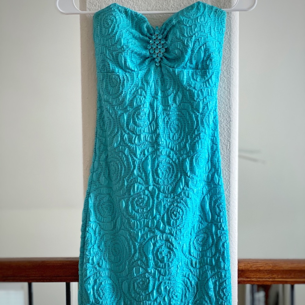 Teal strapless dress